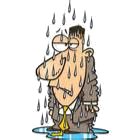 Unhappy caricature getting drenched with rain Image